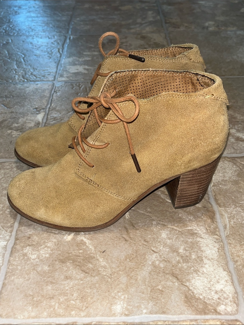 Toms Women's Suede Lace-Up Ankle Booties in Tan - Picture 2 of 12